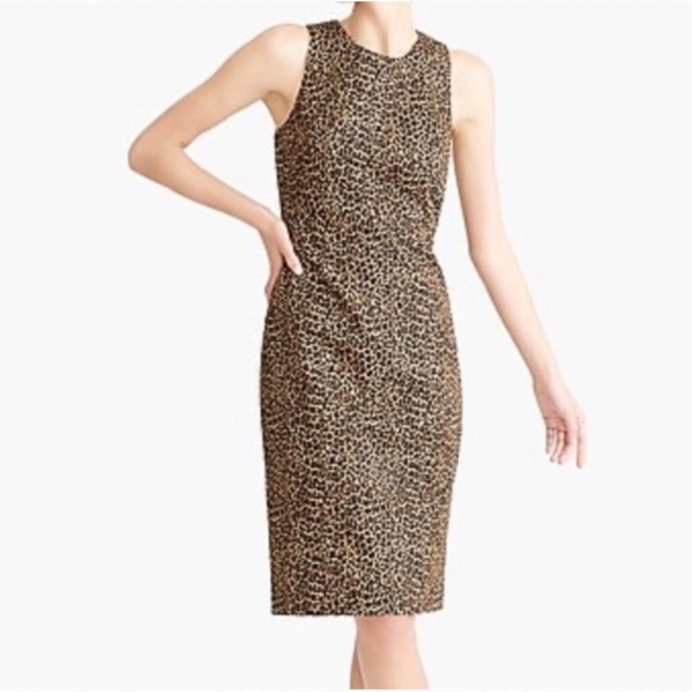 J. Crew Womens Animal Leopard Print Sheath Dress Petite 6P Sleeveless Bro…